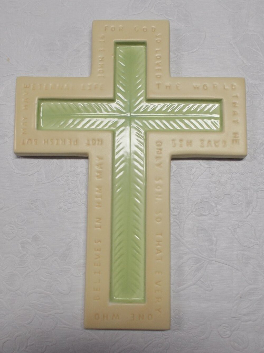Cross with John 3:16 Bible verse quoted around the border by Day Spring